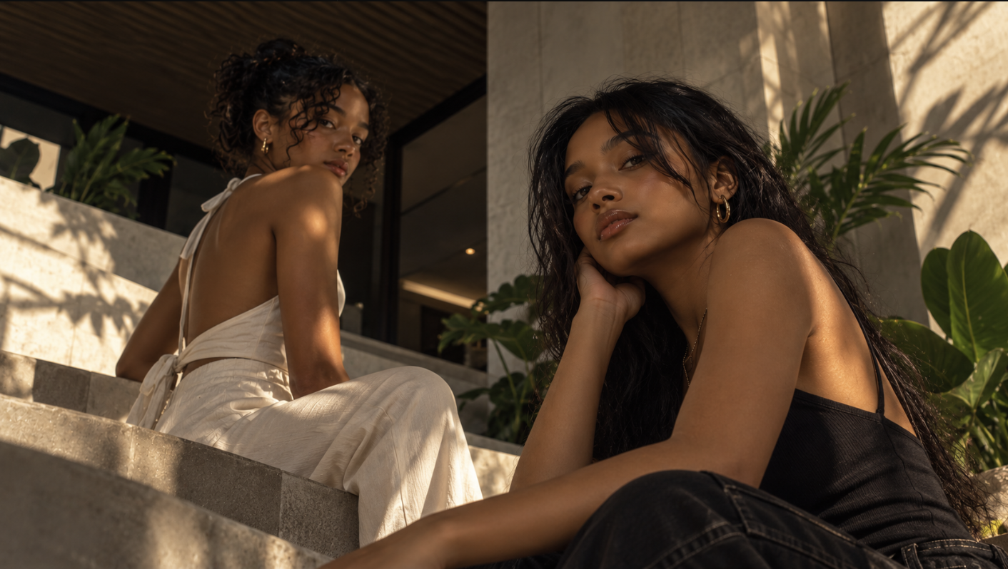 Deux femmes élégantes dans une lumière dorée à Antananarivo